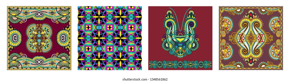 set of traditional kalamkari ornamental floral paisley design. Ornament background. You can use this pattern in the design of carpet, shawl, pillow, cushion, vector illustration collection