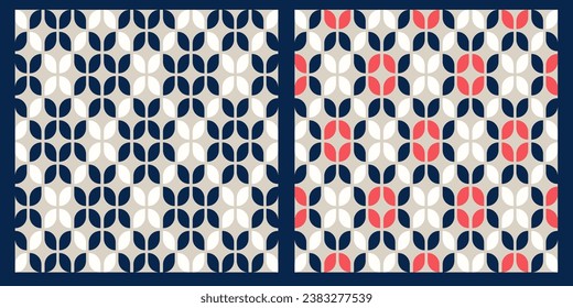 Conjunto de patrones de tejido tradicionales. Cierre de fondo de lana de ropa de cama minimalista. Decoración moderna de color blanco, azul y rojo. Ilustración vectorial para impresión, artesanía, costura, textil