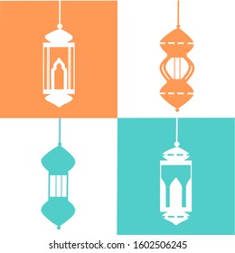 Set of Traditional Lantern celebration lamp illustration. Vector Arab Islam culture festival decoration religious fanoos glowing symbol. Ramadan Kareem