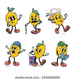 Set of Traditional Lemon Cartoon Illustration with Varied Poses and Expressions