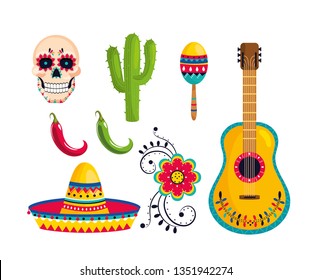 set traditional mexican decoration to event celebration