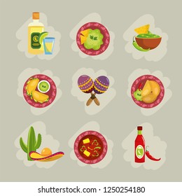 set traditional mexican food with sauces and avocado