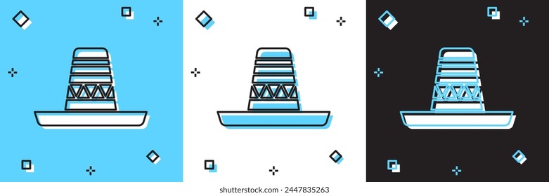 Set Traditional mexican sombrero hat icon isolated on blue and white, black background.  Vector