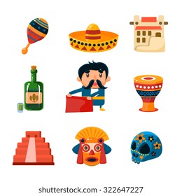 Set of traditional national mexican things and ojects collection of vector illustration