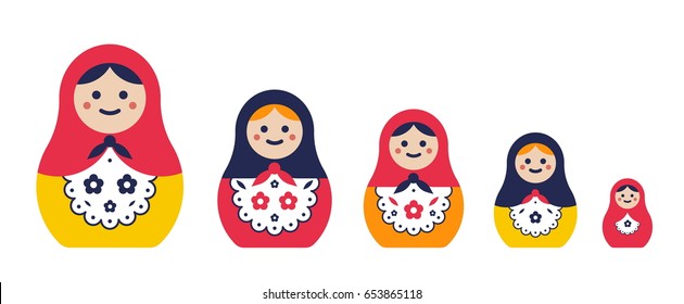 Set of traditional nesting doll. Simple colorful  matryoshkas of different sizes. flat vector illustration.