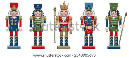 Set of Traditional Nutcracker Soldiers. Christmas Toy Decoration. 