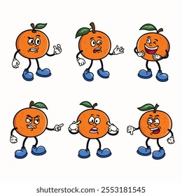 Set of Traditional Orange Cartoon Illustration with Varied Poses and Expressions