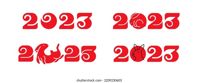 Set traditional oriental Asian style 2023 numbers and rabbit in the shape of circle vector illustration. Concept for Chinese new year design banner and card