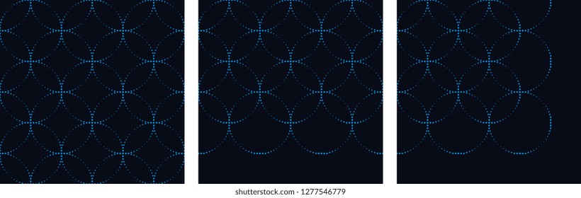 Set of traditional oriental circle allover motif with border and corner halftone dot line design. Print block for fabric cloth, textile accecories, scarf, pillow case, interior decoration, bed covers.