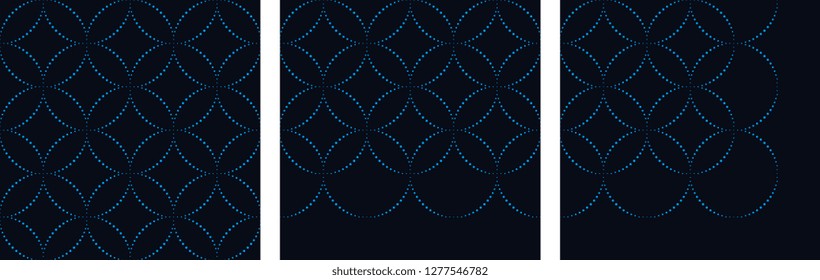 Set of traditional oriental circle allover motif with border and corner halftone dot line design. Print block for fabric cloth, textile accecories, scarf, pillow case, interior decoration, bed covers.