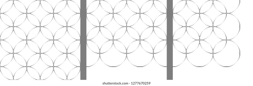 Set of traditional oriental circle allover motif with border and corner halftone dot line design. Print block for fabric cloth, textile accecories, scarf, coloring book page, bed covers, tablecloth.