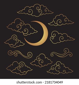 Set of traditional oriental clouds ornament vector isolated elements collection