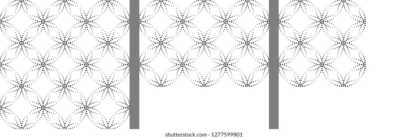 Set of traditional oriental floral allover motif with border and corner halftone dot line design. Print block for fabric cloth, textile accecories, scarf, coloring book page, bed covers, table cloth.