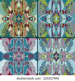 Set of traditional ornamental paisley bandanna. Hand drawn background with artistic pattern. Bright colors. Seamless pattern can be used for wallpaper, fills, background