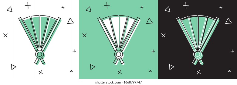 Set Traditional paper chinese or japanese folding fan icon isolated on white and green, black background.  Vector Illustration