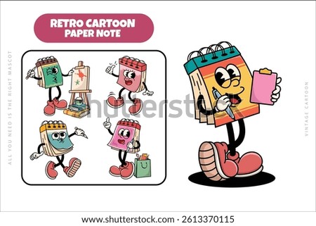 Set of Traditional Paper Note Cartoon Illustration with Varied Poses and Expressions