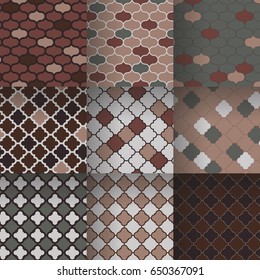 Set of Traditional quatrefoil clover lattice pattern. Seamless vector background.