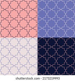 Set Of Traditional Quatrefoil Lattice Patterns. Seamless Vector Background. Abstract Geometrical Pattern