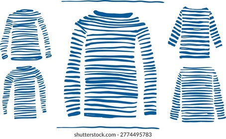 Set of traditional sailor striped shirts in blue and white 