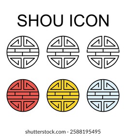 Set of Traditional shou icon, spiritual flat symbol, asian vector illustration .