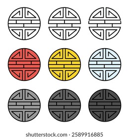 Set of Traditional shou icon, spiritual flat symbol, asian vector illustration .