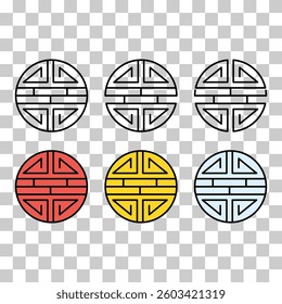 Set of Traditional shou icon, spiritual flat symbol, asian vector illustration .