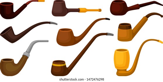 Set of traditional smoking pipes. Vector illustration on white background.