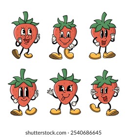 Set of Traditional Strawberry Cartoon Illustration with Varied Poses and Expressions