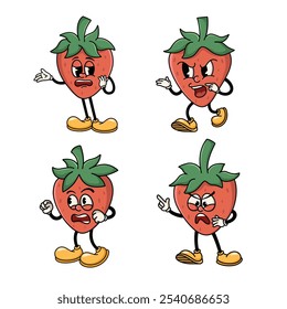 Set of Traditional Strawberry Cartoon Illustration with Varied Poses and Expressions