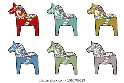 Set of traditional Swedish horses, vector