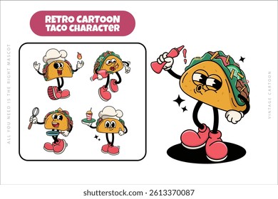 Set of Traditional Taco Cartoon Illustration with Varied Poses and Expressions