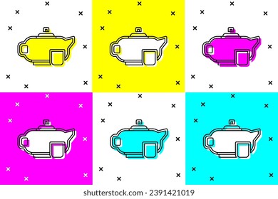 Set Traditional tea ceremony icon isolated on color background. Teapot with cup.  Vector