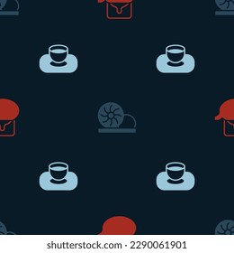 Set Traditional tea ceremony, Xiao long bao and Soy sauce in bowl on seamless pattern. Vector