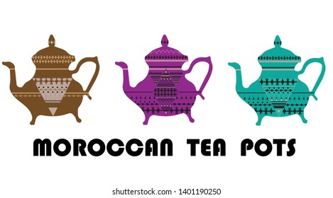 set of traditional tea pots, moroccan culture,vector illustration.