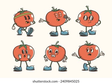 Set of Traditional Tomato Cartoon Illustration with Varied Poses and Expressions