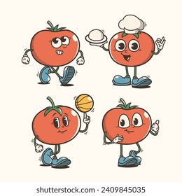 Set of Traditional Tomato Cartoon Illustration with Varied Poses and Expressions