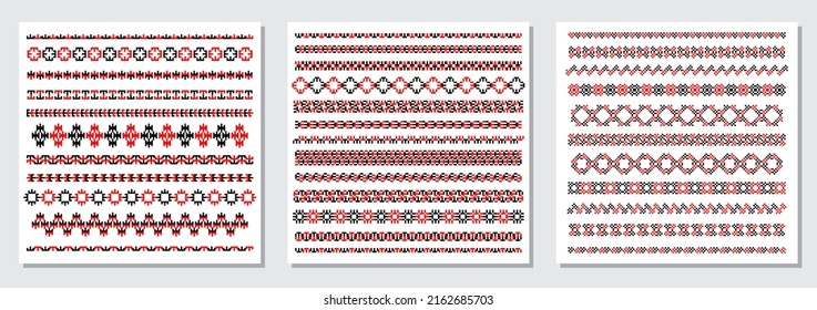 Set of traditional Ukrainian embroidery art, ethnic border ornament vyshyvanka