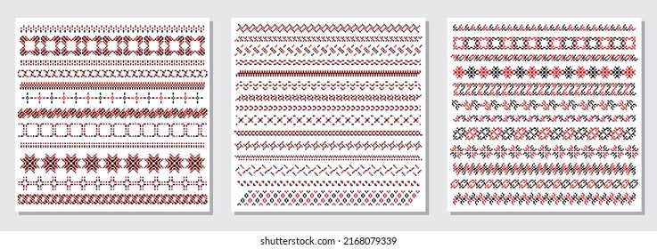 Set of traditional Ukrainian embroidery art, ethnic border ornament vyshyvanka