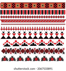 set of traditional Ukrainian folk art, element of folk embroidery, vector ornament, seamless embroidery pattern, stiches on a white background   svg