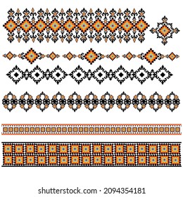 Set of traditional Ukrainian folk art knitted embroidery pattern.  svg