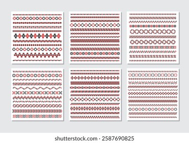 Set of traditional Ukrainian folk knitted embroidery art, ethnic border ornament vyshyvanka