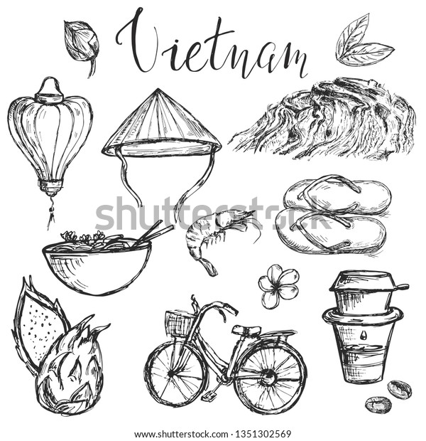 Set Traditional Vietnamese Elements Symbols Hand Stock Vector (Royalty ...