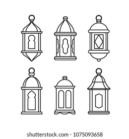 Set of  traditional vintage arab lanterns. Isolated line icons, modern design. Vector illustrations for muslim holiday Ramadan Kareeem