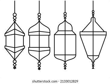 Set of traditional vintage Arabic lanterns. Isolated line icon, simple design. Vector illustration for Ramadan Kareem Muslim holiday