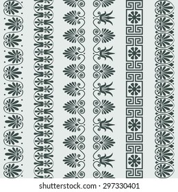 Set Traditional vintage Greek ornament Meander and floral pattern borders 