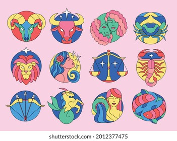 Conjunto de signos zodiacos occidentales tradicionales Ilustración vectorial