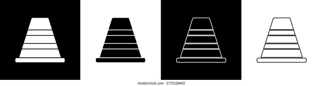 Set Traffic cone icon isolated on black and white background.  Vector Illustration