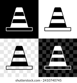Set Traffic cone icon isolated on black and white, transparent background.  Vector