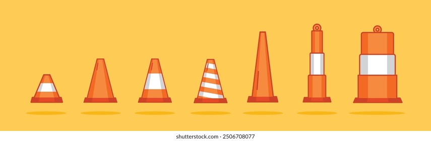 set of traffic cone type icons, illustrations of traffic markers and traffic controllers. suitable for posters and web icons