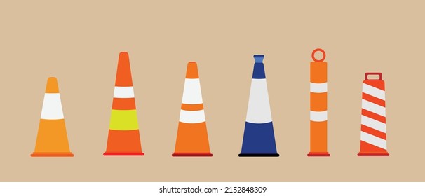 Conjunto de ilustraciones vectoriales del cono de tráfico. Señal de advertencia de tráfico. 